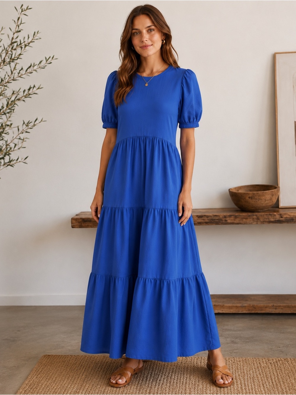 MELLODAY Blue Tiered Maxi Dress NWT Size‎ M